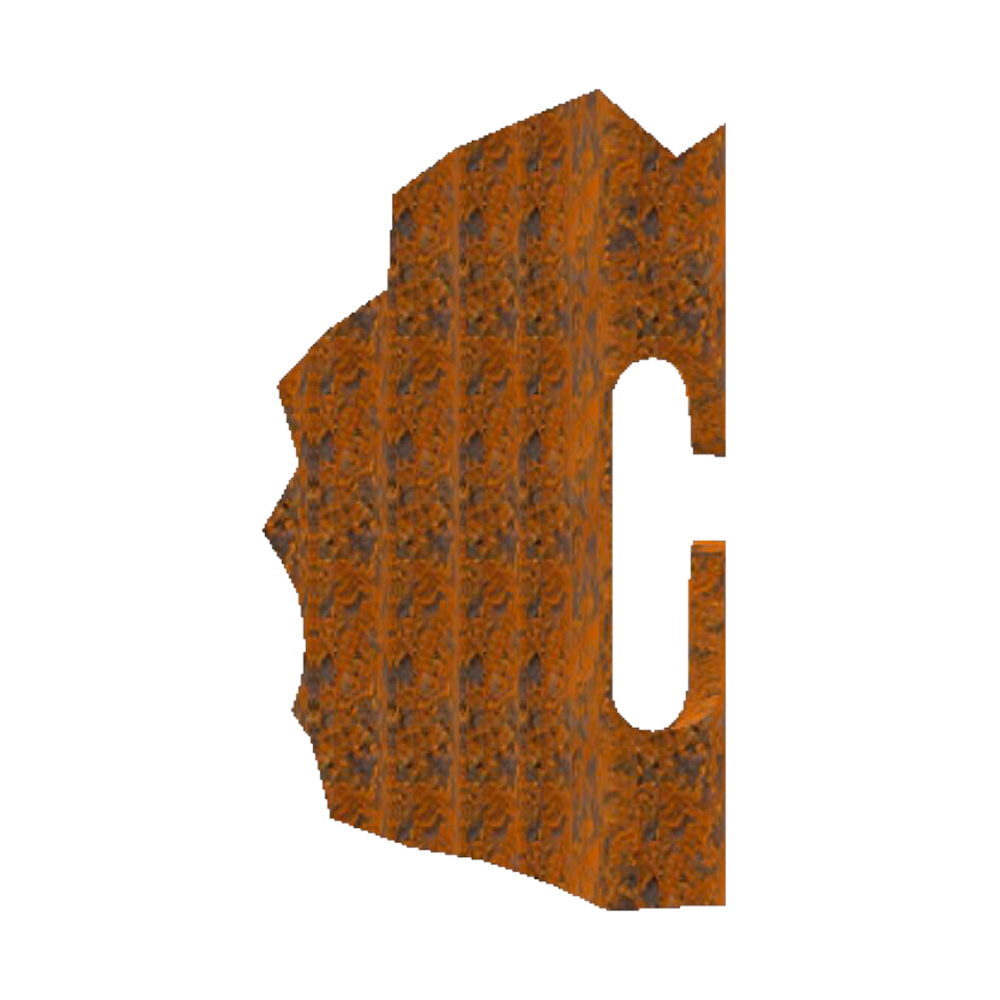 Dettaglio ravvicinato dell'asola ad H del palo tubolare Corten per vigneto SIKA Orbit, per l'estrazione dei fili mobili