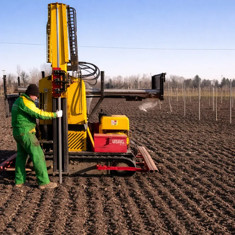 fase installazione posa pali per vigneto meccanizzata
